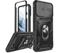 Coque Pour Samsung Galaxy S21 5g Avec Anneau Support, 360 Full Protection De La Caméra En Pc Dur Anti-Chut Renforcée Armor Heavy Duty Antichoc Bumper Housse Etui Noir (Sans Protecteur D'écran)