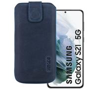 Coque pour Samsung Galaxy S21 5G Sac en Cuir Housse Étui Gravier Bleu + Silicone