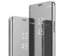 Coque pour Samsung Galaxy S21 Fe 5G Clear View Miroir - Standing Cover Flip Case Smart Mirror Magnetic avec Flip Shell Protective pour Samsung Galaxy S21 Fe 5G 6,4" (Argent)