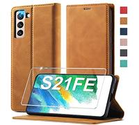 Coque pour Samsung Galaxy S21 FE 5G Portefeuille Etui [avec S21 FE Film trempé] Antichoc TPU Housse Samsung Galaxy S21 FE Coque Cuir Portefeuille Flip Magnétique Compatible pour Samsung Galaxy S21 FE