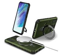 Coque pour Samsung Galaxy S21 FE avec support magnétique invisible, [support et support robustes] Coque de téléphone portable résistante aux chocs - Protection militaire antichoc (vert)