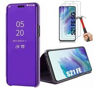 Coque pour Samsung Galaxy S21 FE - BOOLING - Violet - Protection 360 Degré - 2 Verres Trempés - PC+PU