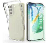 Coque pour Samsung Galaxy S21 FE Transparente Silicone en Gel TPU Souple + 2 Verre trempé Film Protection écran