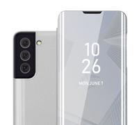 cadorabo Coque Compatible avec Samsung Galaxy S22 en Agate Argent - Housse Protection Miroir Clear View - Pochette de Protection avec Fonction de Support Protection à 360 Degrés
