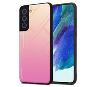 Coque pour Samsung Galaxy S22 en JAUNE - ROSE Housse de protection Étui bicolore en silicone TPU et dos en verre trempé