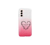 Coque pour Samsung Galaxy S22 paillette rose degradee avec coeur et fleurs