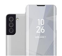 Coque pour Samsung Galaxy S22 PLUS en AGATE ARGENT Clear View Housse de protection Étui de protection miroir avec fonction de support Protection à 360 degrés