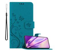 Coque pour Samsung Galaxy S22 PLUS en BLEU FLORAL Housse de protection Étui au design floral avec fermeture magnétique, fonction de support et emplacements pour cartes