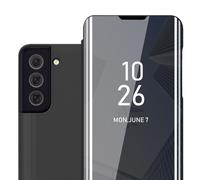cadorabo Coque Compatible avec Samsung Galaxy S22 Plus en Tourmaline Noir - Housse Protection Miroir Clear View - Pochette de Protection avec Fonction de Support Protection à 360 Degrés