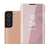 Coque pour Samsung Galaxy S22 PLUS en KUNZIT ROSE Clear View Housse de protection Étui de protection miroir avec fonction de support Protection à 360 degrés
