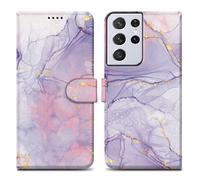 Coque pour Samsung Galaxy S22 ULTRA Design Marbre Rose Lilas No. 5 Housse de protection Étui avec fermeture magnétique, fonction de support et compartiment pour carte