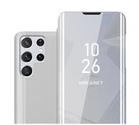 Coque pour Samsung Galaxy S22 ULTRA en AGATE ARGENT Clear View Housse de protection Étui de protection miroir avec fonction de support Protection à 360 degrés