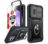 Coque Pour Samsung Galaxy S23 Fe 5g(Pas S23) Anneau Avec 2*Verre Trempé,360 Full Protection De La Caméra En Pc Dur Anti-Chut Renforcée Armor Heavy Duty Antichoc Bumper Etui Coque S23 Fe 5g-Noir