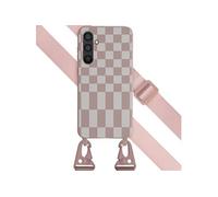 Selencia Selencia Coque design en silicone avec cordon amovible Samsung Galaxy S23 FE Irregular Check Sand Pink Rose