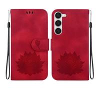 Coque pour Samsung Galaxy S23+/S23 Plus 6.6"",Portefeuille Étui Housse en Cuir PU Protection avec Fentes pour Cartes-Lotus rouge