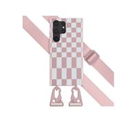 Selencia ?Coque design en silicone avec cordon amovible pour Samsung Galaxy S23 Ultra - Irregular Check Sand Pink