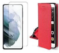 Coque pour Samsung Galaxy S24 FE Rouge + Verre trempé Etui Housse Portefeuille Vitre Protection Ecran