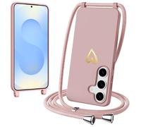 Coque pour Samsung Galaxy S24/S25 avec Cordon de Collier Réglable, Liquide Silicone Antichoc Housse en Coeur d'amour avec Sangle Réglable Chaîne, Étui Portable Lanyard Case avec Bandoulière