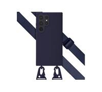 Selencia Selencia Coque silicone avec cordon amovible Samsung Galaxy S24 Ultra Bleu foncé Bleu foncé