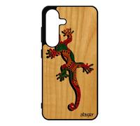 Coque Pour Samsung Galaxy S25 Bois Naturel Silicone Salamandre Noir Reggae Original Rasta Smartphone Reptile Ethnique Animaux Hippie De