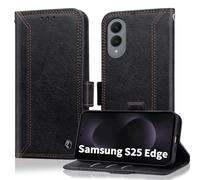 Coque pour Samsung Galaxy S25 Edge 5G Etui Housse Portefeuille [RFID Blocage] Housse en PU cuir Vintage Double Stitch Business Etui à Rabat Case [Fentes pour Cartes] [Pochette de Portefeuille] -Noir