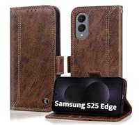 Coque pour Samsung Galaxy S25 Edge 5G Etui Housse Portefeuille [RFID Blocage] Housse en PU cuir Vintage Double Stitch Business Etui à Rabat Case [Fentes pour Cartes] [Pochette de Portefeuille] -Marron