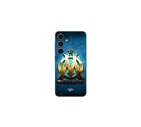 Coque pour Samsung Galaxy S25 OM dorée brilant droit au but fond bleu