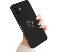 Coque Pour Samsung Galaxy S25 Plus 5g, Doré Amour Coeur Motif Housse Silicone Doux Mignon Esthétique Antichoc Fine S25 Plus Coque Protection Compatible Avec Samsung S25+ Noir