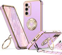 Coque Pour Samsung Galaxy S25 Plus, Avec Double Anneau De Support Coeur, Avec Lanière Pour Filles Etmmes, Coque De Protection Luxe Mignonne Et Scintillante Pour Samsung S25 Plus, Violet