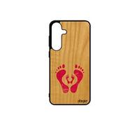 Coque pour Samsung galaxy S25+ Plus en bois silicone trace de pas case etui femme empreinte pas cher TPU fait main amour mobile artisanat