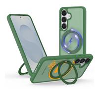 Coque pour Samsung Galaxy S25/S24 avec Support Magnétique, Étui Compatible pour MagSafe avec Anneau Rotatif à 360°, Housse Fine à Dos Mat, Protection Robuste et Stable pour Vidéo et Bureau, Vert