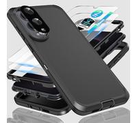 Coque pour Samsung Galaxy S25 Slim et S25 Edge, protection robuste 3 en 1 avec 2 films en verre d'empreintes digitales de 0,18", 1 film super objectif et résistant aux chocs, coque ultra robuste pour