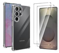 Coque pour SAMSUNG GALAXY S25 ULTRA 5G avec 2 Verres Trempés,Coque Transparent en Silicone Antichoc Coins Renforcés