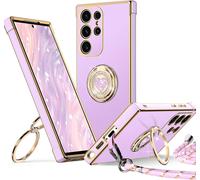 Coque Pour Samsung Galaxy S25 Ultra, Avec Double Anneau De Support Coeur, Avec Lanière Pour Filles Etmmes, Coque De Protection Luxe Mignonne Et Scintillante Pour Samsung S25 Ultra, Violet