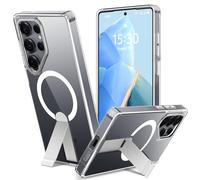 Coque pour Samsung Galaxy S25 Ultra avec Support Compatible avec MagSafe, Étui Protection Qualité Militaire Anti-Rayures, PC Dur Arrière Protection Antichoc Anti-Jaunissement Housse, Transparent