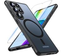 Coque pour Samsung Galaxy S25 Ultra,[avec Verre Trempé] Magnétique Coque Compatible avec MagSafe Antichoc Translucide Mat Protection Militaire Arrière Housse Etui Case pour Samsung S25 Ultra(Noir)