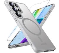 Coque pour Samsung Galaxy S25 Ultra,[avec Verre Trempé] Magnétique Coque Compatible avec MagSafe Antichoc Translucide Mat Protection Militaire Arrière Housse Etui Case pour Samsung S25 Ultra(Gris)