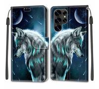 Coque pour Samsung Galaxy S25 Ultra, Fermeture Magnétique Pochette Protection Etui Housse avec Fentes pour Cartes PU Étui Compatible Samsung Galaxy S25 Ultra Loup