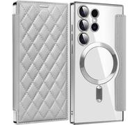 Coque pour Samsung Galaxy S25 Ultra/S25 Plus/S25, Kameraschutz Flip Leder Brieftasche Schutzhülle Unterstützt Drahtloses Aufladen Stossfest Fall, Gris, S25