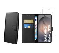 Coque pour Samsung Galaxy S26 et 2 Verres Trempé - Portefeuille Noir Rabat Clapet Aimanté Rangement Cartes Phonillico®