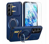 Coque pour Samsung Galaxy S26 FE Protection Caméra 2 Verres Trempés Bleu | 2 Verres Blindés,Protection de l'appareil photo coulissant,Anneau 360°,Militaire,Antichoc,Anti-Rayures,Bleu