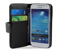 cadorabo Coque pour Samsung Galaxy S4 Mini en Noir DE Jais - Housse Protection en Similicuir Lisse avec Stand Horizontal et Fente Carte - Portefeuille Etui Poche Folio Case Cover