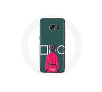 Coque pour Samsung Galaxy S6 Edge Squid Game Soldat Rouge avec Masque Cercle Fond Vert