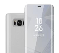 Coque Pour Samsung Galaxy S8 Plus En Agate Argent Clear View Housse De Protection Étui De Protection Miroir Avec Fonction De Support Protection À 360 Degrés
