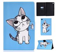Coque pour Samsung Galaxy Tab A 2019 10.1 poucesTablette légère en Cuir PU Mignon Beau Motif antidérapant Support Flip Wallet Cover avec Porte-Cartes (Blue Cat)