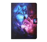 Coque pour Samsung Galaxy Tab A 2019 10.1 PoucesTablette Légère en Cuir PU Mignon Beau Motif Antidérapant Support Flip Portefeuille avec Porte-Cartes (Loup)