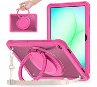 Coque pour Samsung Galaxy Tab A11+/A11 Plus 11" SM-X236B - Durable et résistant aux chocs en TPU avec béquille rotative à 360 degrés et bandoulière, coque hybride TPU + PC (rose)