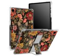 Coque pour Samsung Galaxy Tab A9 8,7" modèle 2023 SM-X110/ X115/ X117 avec porte-stylo, dos transparent avec fleurs et chat de jardin, protection des coins, coque antichoc avec béquille rigide