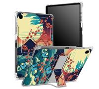 Coque pour Samsung Galaxy Tab A9 8,7" modèle 2023 SM-X110/ X115/ X117 avec porte-stylo, dos transparent avec support Fuji Sakura papillon, protection d'angle antichoc avec béquille rigide