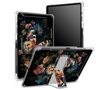 Coque pour Samsung Galaxy Tab A9 8,7" modèle 2023 SM-X110/ X115/ X117 avec porte-stylo, dos transparent avec papillon et fleurs, protection des coins, coque antichoc avec béquille rigide